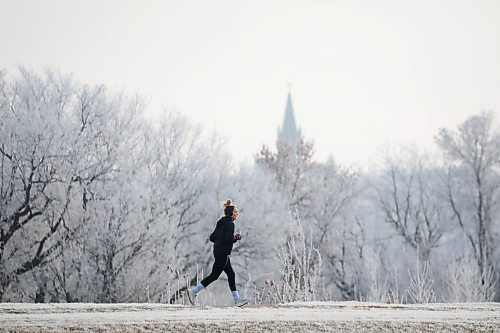 04122023
A runner out for a jog is framed by hoar-frost covered trees at the Riverbank Discovery Centre on Tuesday. (Tim Smith/The Brandon Sun)