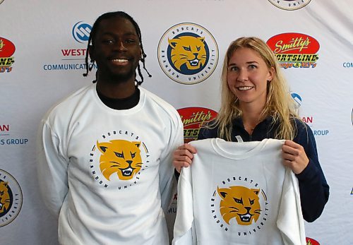 Eli Ampofo, left and Reetta Tulkki were named Brandon University Bobcats athletes of the month of November on Wednesday. (Thomas Friesen/The Brandon Sun)