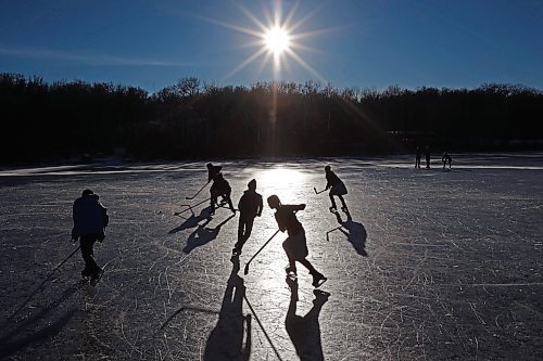 06122023
Grades 7 to 9 students from Assiniboine Valley Christian School took advantage of the mild weather and lack of snow to spend the afternoon skating and playing hockey on Lake Clementi, south of Brandon. See more photos on Page A4. (Tim Smith/The Brandon Sun)