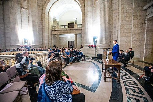 MIKAELA MACKENZIE / WINNIPEG FREE PRESS
	
Premier Wab Kinew speaks before the lighting of the menorah at the Manitoba Legislative Building on Thursday, Dec. 7, 2023. 
Winnipeg Free Press 2023