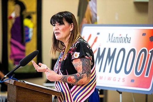 Housing, Addictions and Homelessness Minister Bernadette Smith launches the new MMIWG licence plates on Friday, Dec. 8. (Mikaela MacKenzie/The Winnipeg Free Press)