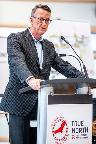 MIKAELA MACKENZIE / WINNIPEG FREE PRESS
	
Mark Chipman, True North executive board chairman, speaks before signing a memorandum of understanding at Portage Place on Tuesday, Dec. 12, 2023. For Joyanne story.
Winnipeg Free Press 2023