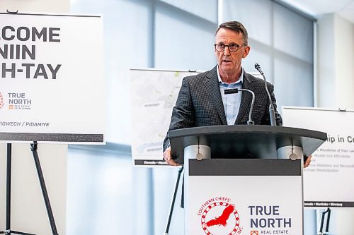 MIKAELA MACKENZIE / WINNIPEG FREE PRESS
	
Mark Chipman, True North executive board chairman, speaks before signing a memorandum of understanding at Portage Place on Tuesday, Dec. 12, 2023. For Joyanne story.
Winnipeg Free Press 2023