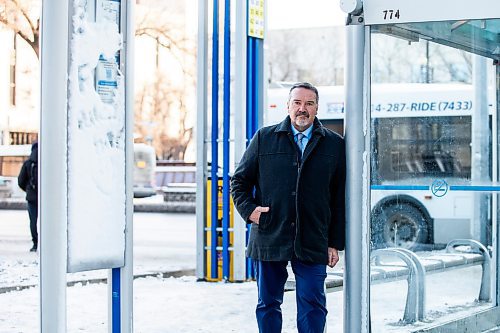 MIKAELA MACKENZIE / WINNIPEG FREE PRESS
	
Robert Chrismas, leader of the incoming transit security force (and former police officer), at the City Hall transit stop on Wednesday, Dec. 13, 2023. For Tyler story.
Winnipeg Free Press 2023