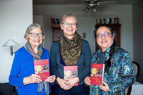 MIKAELA MACKENZIE / WINNIPEG FREE PRESS
	
Winnipeg poets Sarah Klassen (left), Joanne Epp, and Sally Ito on Wednesday, Dec. 13, 2023. The three brought the sonnets of German poet Catharina Regina von Greiffenberg to 21st century English readers  with the recent publication of her poems based on the church year. For Brenda faith story.
Winnipeg Free Press 2023