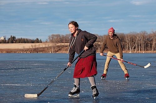 06122023
Grades seven to nine students from Assiniboine Valley Christian School took advantage of the mild weather and lack of snow to spend the afternoon skating and playing hockey on Lake Clementi south of Brandon. (Tim Smith/The Brandon Sun)