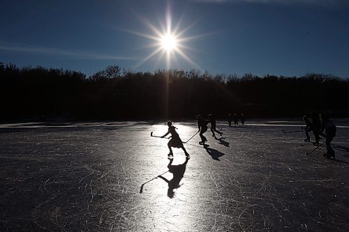 06122023
Grades seven to nine students from Assiniboine Valley Christian School took advantage of the mild weather and lack of snow to spend the afternoon skating and playing hockey on Lake Clementi south of Brandon. (Tim Smith/The Brandon Sun)