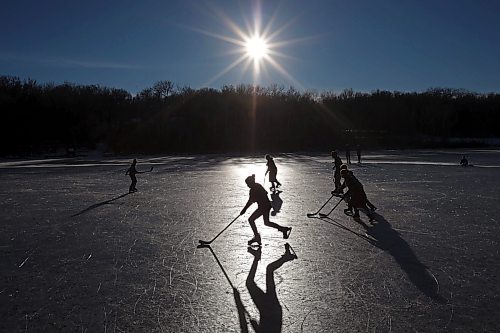 06122023
Grades seven to nine students from Assiniboine Valley Christian School took advantage of the mild weather and lack of snow to spend the afternoon skating and playing hockey on Lake Clementi south of Brandon. (Tim Smith/The Brandon Sun)