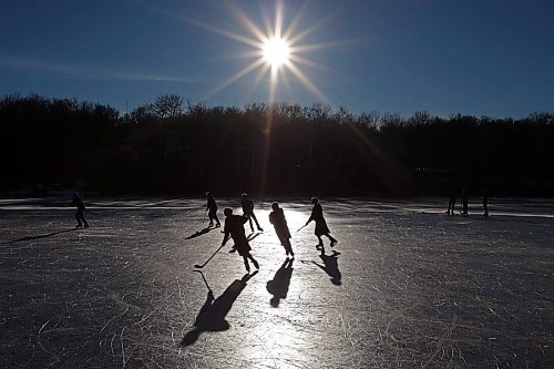 06122023
Grades seven to nine students from Assiniboine Valley Christian School took advantage of the mild weather and lack of snow to spend the afternoon skating and playing hockey on Lake Clementi south of Brandon. (Tim Smith/The Brandon Sun)