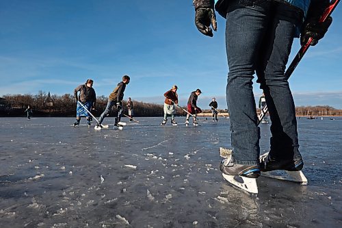 06122023
Grades seven to nine students from Assiniboine Valley Christian School took advantage of the mild weather and lack of snow to spend the afternoon skating and playing hockey on Lake Clementi south of Brandon. (Tim Smith/The Brandon Sun)