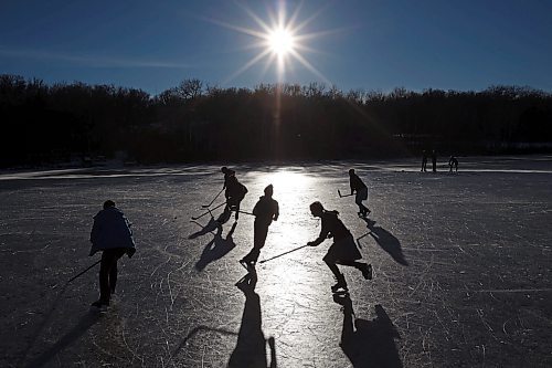 06122023
Grades seven to nine students from Assiniboine Valley Christian School took advantage of the mild weather and lack of snow to spend the afternoon skating and playing hockey on Lake Clementi south of Brandon. (Tim Smith/The Brandon Sun)