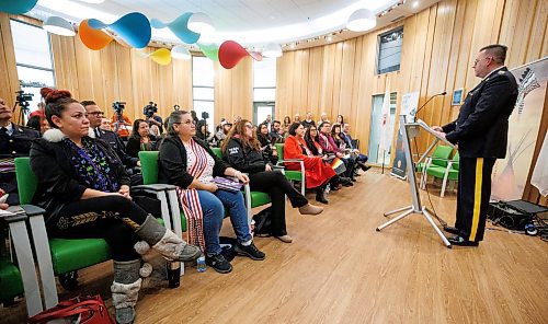 MIKE DEAL / WINNIPEG FREE PRESS
Assistant Commissioner Rob Hill, Commanding Officer, Manitoba RCMP, speaks Thursday during an announcement at the Ma Mawi Chi Itata Centre, 455 King Street, about a new initiative aimed at addressing violence against Indigenous women, girls, and 2SLGBTQQIA+ peoples. 
See Nicole Buffie story
231214 - Thursday, December 14, 2023.