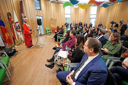 MIKE DEAL / WINNIPEG FREE PRESS
Grand Chief Cathy Merrick, Assembly of Manitoba Chiefs speaks Thursday during an announcement at the Ma Mawi Chi Itata Centre, 455 King Street, about a new initiative aimed at addressing violence against Indigenous women, girls, and 2SLGBTQQIA+ peoples. 
See Nicole Buffie story
231214 - Thursday, December 14, 2023.