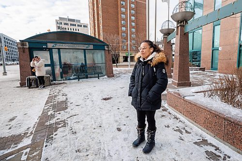 MIKE DEAL / WINNIPEG FREE PRESS
Ivett Esperaza lives downtown and takes the bus everyday. It only takes her about 15 minutes for her commute. 
The bus system is fairly convenient for her.
She doesn&#x2019;t like the bus shelters anymore as they are mostly inaccessible because of the unhoused people.
&#x201c;The only bad thing is the bus shelters. It used to be nice, we used to be able to wait inside and it was nice and warm, but now, no.&#x201d;
&#x201c;There was this one time a guy came on the bus with a stick and he was just banging the seats, I was so afraid that day. Nobody did anything, he did whatever he wanted.&#x201d; 
231211 - Monday, December 11, 2023.