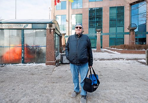 MIKE DEAL / WINNIPEG FREE PRESS
Dale Ferguson lives close to Naawi-Oodena in the Mathers neighbourhood and is blind so can&#x2019;t drive anymore so, takes the bus most places. 
&#x201c;I go to the YMCA downtown everyday, so, I have to take two different buses. It takes me less than half-hour to get downtown.&#x201d;
&#x201c;Since I use transit a lot, and I know that bus drivers are dealing with a lot of serious stuff, I&#x2019;d be surprised if I could do it to tell you the truth. For the most part they are friendly. Transit runs fairly well on time, there are occasions with things happen and I kinda understand that. There are a few things that I find frustrating, like what we are seeing here,&#x201d; points to the warming hut that is mostly filled with a tent and unhoused people. &#x201c;Especially at Polo Park, and old people are standing outside in really cold weather and can&#x2019;t get in out of the wind.&#x201d;
Has many weird experiences riding the bus, &#x201c;I was just getting on the bus and a lady from inside the bus jumped up and kicked me in the chest and knocked me onto the sidewalk. I didn&#x2019;t see her coming and she kind of grabbed one of the bars on the bus and jumped up and kicked me in the chest. I fell back on to the sidewalk on my back, I wasn&#x2019;t seriously hurt. There&#x2019;s lots of other stuff happening on the bus, I&#x2019;m getting to the point where I like to see people and keep an eye on them. I don&#x2019;t like having a bunch of people sitting behind me. I notice that there are a lot of people that get on the bus and don&#x2019;t pay and they will take a seat and an older person will get on and they won&#x2019;t even give that seat up. I would like to see security on buses, I don&#x2019;t know if it will ever come or not. It would be nice.&#x201d;
231211 - Monday, December 11, 2023.