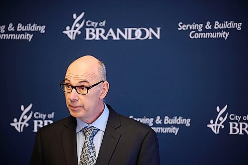 15122023
Brandon City Manager and Chief Administrative Officer Ron Bowles speaks at City Hall on Friday during a press conference regarding the 2024 budget and the release of a contracted sustainability report by MNP. 
(Tim Smith/The Brandon Sun)