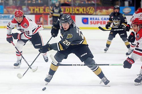 16122023
Hayden Wheddon #20 of the Brandon Wheat Kings plays the puck during WHL action against the Moose Jaw Warriors at Westoba Place on Saturday evening.
(Tim Smith/The Brandon Sun)