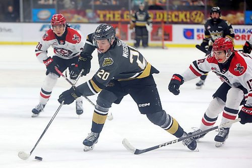 16122023
Hayden Wheddon #20 of the Brandon Wheat Kings plays the puck during WHL action against the Moose Jaw Warriors at Westoba Place on Saturday evening.
(Tim Smith/The Brandon Sun)