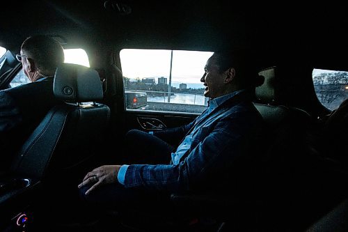 MIKAELA MACKENZIE / WINNIPEG FREE PRESS
	
Wab Kinew is driven from his home to the legislative building on Friday, Dec. 15, 2023. For Maggie story.
Winnipeg Free Press 2023