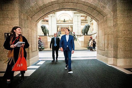 MIKAELA MACKENZIE / WINNIPEG FREE PRESS
	
Wab Kinew leaves the legislative building to record a radio advertisement on Friday, Dec. 15, 2023. For Maggie story.
Winnipeg Free Press 2023