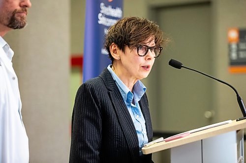 MIKAELA MACKENZIE / WINNIPEG FREE PRESS
	
Dr. Patricia Birk, provincial specialty lead of pediatrics and child health at Shared Health, speaks to the media about a spike in children&#x573; respiratory viruses at the HSC on Thursday, Dec. 21, 2023. For story.
Winnipeg Free Press 2023