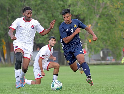 Camilo Rodriguez, right, claimed his second straight MCAC MVP award after recording 15 goals and six assists in the regular season. Rodriguez scored in both playoff games. (Thomas Friesen/The Brandon Sun)