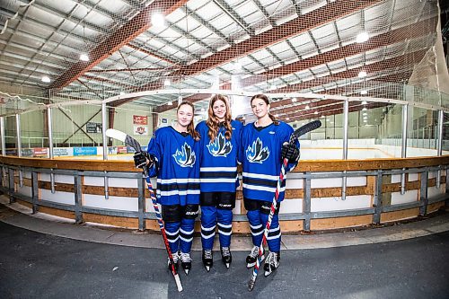 
MIKAELA MACKENZIE / WINNIPEG FREE PRESS
	
Jeri Lafleche (left), Kennedy Carriere, and Payton Durand, who lead the high-powered offence on the Collge Jeanne-Sauv girl's hockey team, on Friday, Dec. 22, 2023. For Josh story.
Winnipeg Free Press 2023