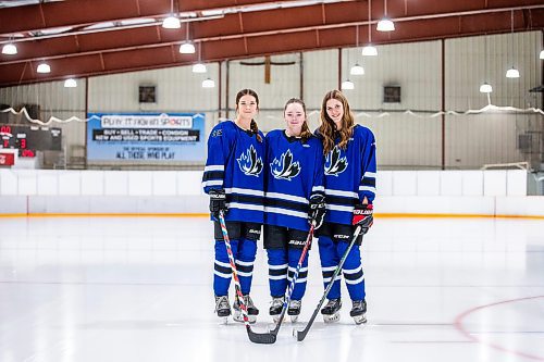 
MIKAELA MACKENZIE / WINNIPEG FREE PRESS
	
Payton Durand (left), Jeri Lafleche, and Kennedy Carriere, who lead the high-powered offence on the Collge Jeanne-Sauv girl's hockey team, on Friday, Dec. 22, 2023. For Josh story.
Winnipeg Free Press 2023