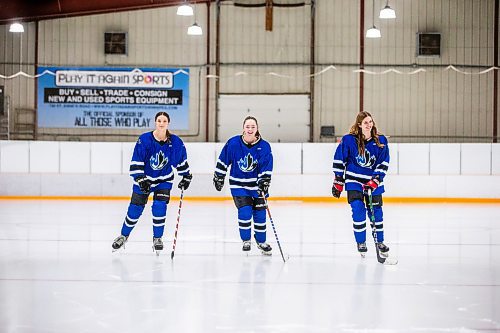 
MIKAELA MACKENZIE / WINNIPEG FREE PRESS
	
Payton Durand (left), Jeri Lafleche, and Kennedy Carriere, who lead the high-powered offence on the Collge Jeanne-Sauv girl's hockey team, on Friday, Dec. 22, 2023. For Josh story.
Winnipeg Free Press 2023