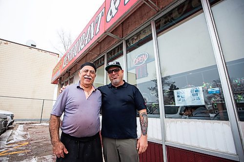 MIKAELA MACKENZIE / WINNIPEG FREE PRESS
	
Founder John (left) and one of the new owners Justin Scheffer at Johnny's Maples Pizza on Friday, Dec. 22, 2023. For Dave story.
Winnipeg Free Press 2023