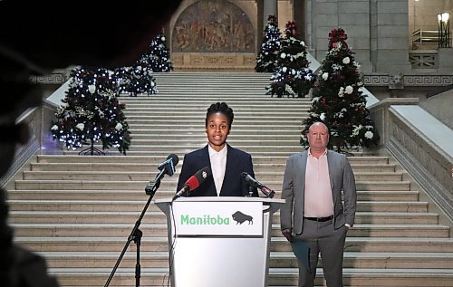 Health Minister Uzoma Asagwara and Chief public health officer Dr. Brent Roussin urged sicks Manitobans to avoid Christmas gatherings in an effort to quell the spread of infections on Saturday. (Tyler Searle / Winnipeg Free Press)