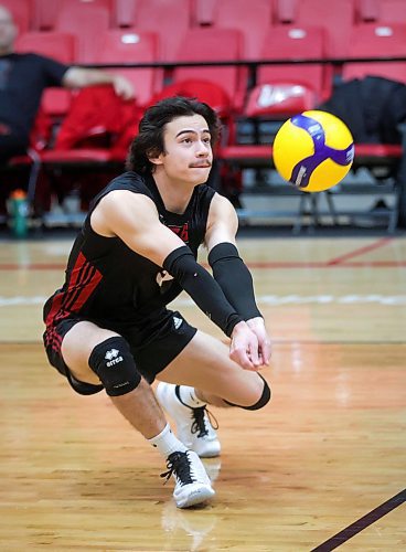 RUTH BONNEVILLE / WINNIPEG FREE PRESS

SPORTS - Wesmen vball

Action shot of (libero) #5, Scott Mann with NB playing against MB. during the Wesman classic men&#x573; volleyball tournament at Duckworth Centre Thursday. 

Winnipeg vs. Guelph, noon; Manitoba vs. New Brunswick, 10 a.m.

See Mike Sawatzky's story on the  libero from 3 teams: Manitoba, Wpg and New Brunswick. 

Dec 28th, 2023