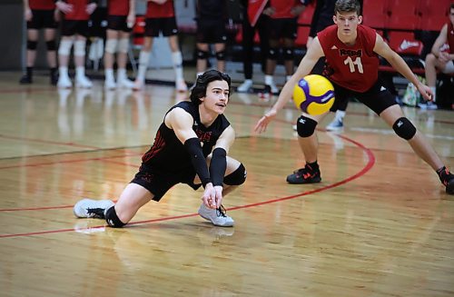 RUTH BONNEVILLE / WINNIPEG FREE PRESS

SPORTS - Wesmen vball

Action shot of (libero) #5, Scott Mann with NB playing against MB. during the Wesman classic men&#x573; volleyball tournament at Duckworth Centre Thursday. 

Winnipeg vs. Guelph, noon; Manitoba vs. New Brunswick, 10 a.m.

See Mike Sawatzky's story on the  libero from 3 teams: Manitoba, Wpg and New Brunswick. 

Dec 28th, 2023