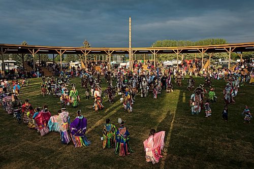 14072023
Dancers take part in the Grand Entry at sunset at the Sioux Valley Dakota Nation Dakota Oyate Wacipi Powwow in July.
(Tim Smith/The Brandon Sun)