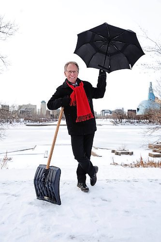 RUTH BONNEVILLE / WINNIPEG FREE PRESS

ENT - John Sauder

Fun portraits of long-time CBC  meteorologist, John Sauder, with view of  downtown Winnipeg in the background and holding  both a shovel and umbrella for all kinds of Winnipeg weather.  

Story: What I Know About&#x260; 
&#x260;the weather. John Sauder, the CBC meteorologist, will be retiring in January 2024. He will talk about his job, what his plans are for the future, how much the field of meteorology has changed since the first started, weather systems etc&#x260;Story is in the first person.

AV Kitching  story

Dec 12th,  2023