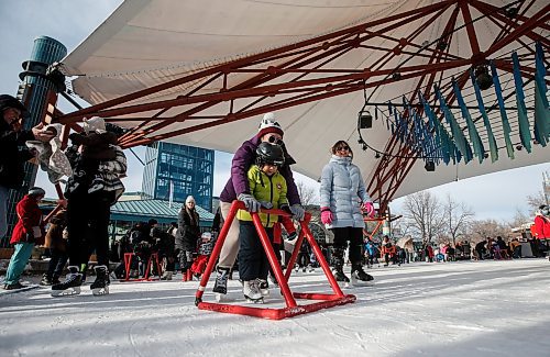 JOHN WOODS / WINNIPEG FREE PRESS
Rech and daughter Zoey skate at New Year&#x2019;s Day festivities at The Forks in Winnipeg Monday, January 1, 2024. 

Reporter: nicole