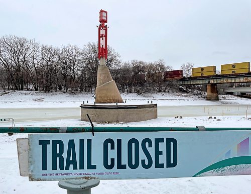 RUTH BONNEVILLE / WINNIPEG FREE PRESS

Forks River trail sign

Forks River Trail is still closed.  
Photo of a closed looking onto the Assiniboine River with closed sign at the Forks 

Jan 02, 2024