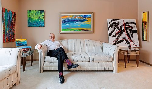 MIKE DEAL / WINNIPEG FREE PRESS
Barry Burdeny in his living room where he has a variety of his works on display.
Barry Burdeny, a local artist, in his home which also doubles as his studio and gallery. Burdeny has been painting for over 55 years and is well known for his abstract and landscape works.
See Alan Small story
240103 - Wednesday, January 03, 2024.
