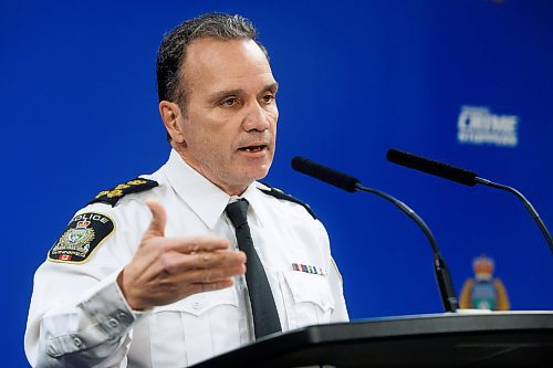 MIKE DEAL / WINNIPEG FREE PRESS
Winnipeg Police Chief Danny Smyth talks to the media about a police call that happened on Wednesday at the Winnipeg Child &amp; Family Services Adoption Services at 222 Provencher Blvd, where police used an impact gun that fires rubber tipped foam projectiles while taking a person into custody.
See Chris Kitching story
240104 - Thursday, January 04, 2024.