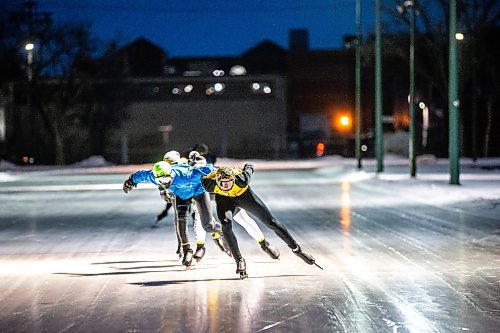 MIKAELA MACKENZIE / WINNIPEG FREE PRESS
	
Kai Peacock (front) speed skates at the Susan Auch Oval on Thursday, Jan. 4, 2024.  For Taylor Allen story.
Winnipeg Free Press 2023