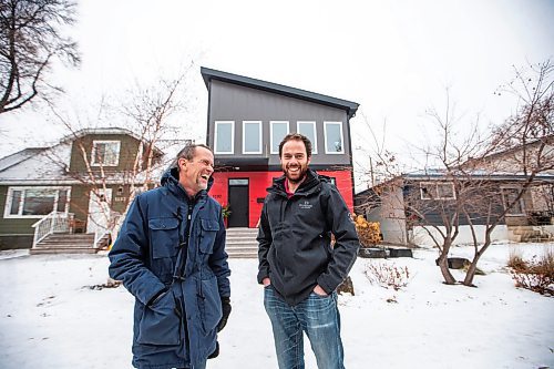 MIKAELA MACKENZIE / WINNIPEG FREE PRESS
	
Cal Dueck, Dueck Builders president (left), and Josh Friesen, Dueck Builders co-owner, at a house they built (it was constructed when they were lobbying Lafarge for low-carbon concrete) on Friday, Jan. 5, 2024. Dueck Builders is among the first to adopt Lafarge Canada&#x573; low-carbon concrete, which comes as the industry tries to reduce its carbon footprint. For Gabby story.
Winnipeg Free Press 2023