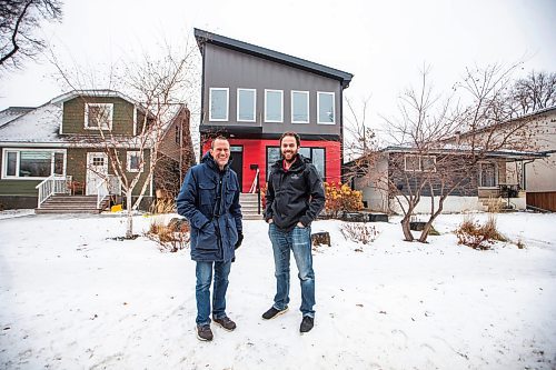 MIKAELA MACKENZIE / WINNIPEG FREE PRESS
	
Cal Dueck, Dueck Builders president (left), and Josh Friesen, Dueck Builders co-owner, at a house they built (it was constructed when they were lobbying Lafarge for low-carbon concrete) on Friday, Jan. 5, 2024. Dueck Builders is among the first to adopt Lafarge Canada&#x573; low-carbon concrete, which comes as the industry tries to reduce its carbon footprint. For Gabby story.
Winnipeg Free Press 2023