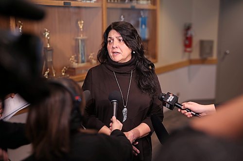 08012024
Adrienne Zurba speaks to reporters after a press conference at the Parkland Recreation Complex in Dauphin on Monday. Zurba’s mother, Claudia Zurba, was one of 17 seniors killed in the collision in June 2023.
(Tim Smith/The Brandon Sun)
