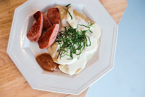 MIKAELA MACKENZIE / WINNIPEG FREE PRESS
	
Vareniki and Farmer Sausage at Faspa Catering &amp; Food Market on Monday, Jan. 8, 2024. For Eva Wasney story.
Winnipeg Free Press 2023