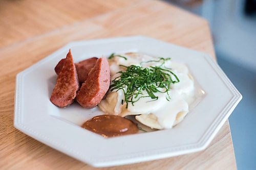 MIKAELA MACKENZIE / WINNIPEG FREE PRESS
	
Vareniki and Farmer Sausage at Faspa Catering &amp; Food Market on Monday, Jan. 8, 2024. For Eva Wasney story.
Winnipeg Free Press 2023