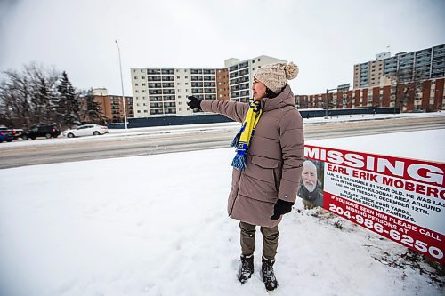 MIKAELA MACKENZIE / WINNIPEG FREE PRESS
	
Britt Moberg, daughter of missing 81-year-old Earl Moberg, in the area he was last heard from on Wednesday, Jan. 10, 2024. The Bear Clan was central in helping to organize and lead community searches. For Tyler story.
Winnipeg Free Press 2023