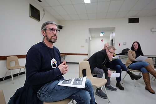 Coun. Kris Desjarlais (Ward 2) discusses some of the challenges the City of Brandon has in putting together this year's budget at a ward meeting at the North End Community Centre on Thursday evening. (Colin Slark/The Brandon Sun)