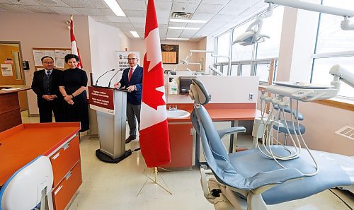 MIKE DEAL / WINNIPEG FREE PRESS
Minister of Employment, Workforce Development and Official Languages, Randy Boissonnault, announces during a media conference at the Dr. Gerald Niznick College of Dentistry, University of Manitoba, funding through the Foreign Credential Recognition Program that will provide internationally educated health professionals with the support and experience they need to pursue opportunities in Canada's healthcare sector.
See Katie May story
240115 - Monday, January 15, 2024.