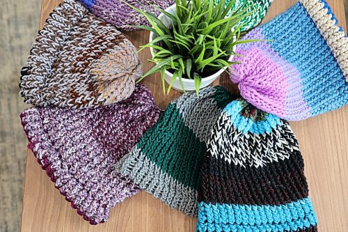 15012024
Some of the toques knitted by residents at Rotary Villas at Crocus Gardens.    (Tim Smith/The Brandon Sun)