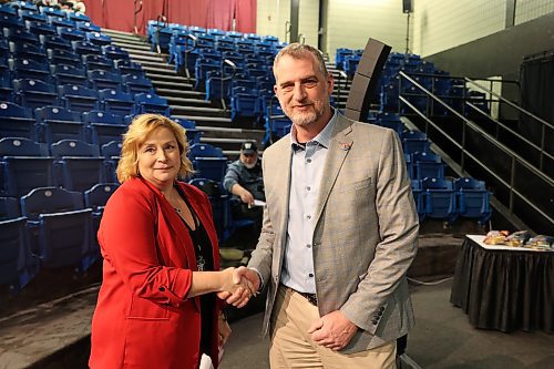 Keystone Centre's new chief executive officer Connie Lawrence and chair Bruce Luebke. (Abiola Odutola/The Brandon Sun)